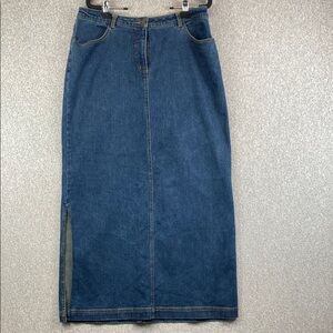 Vintage Spiegel denim maxi skirt size 14 modest retro classic neutral minimalist